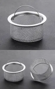 Panier filtre pour évier de cuisine en acier inoxydable avec poignée pratique et durable.