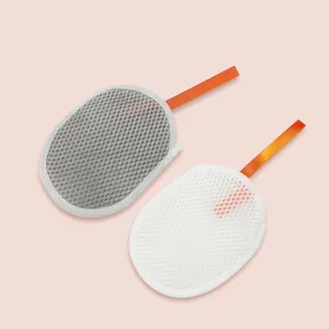 Oval mesh foaming net set for facial soap cleansing, double layer nylon bag with orange ribbon
