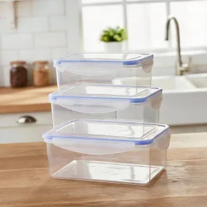 Contenedor de Almacenamiento de Alimentos de Plástico Transparente Fiambrera Rectangular para Refrigerador de Cocina Apilable