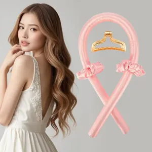 Heatless curling rod headband set with claw clip and scrunchies for overnight wavy hair styling.