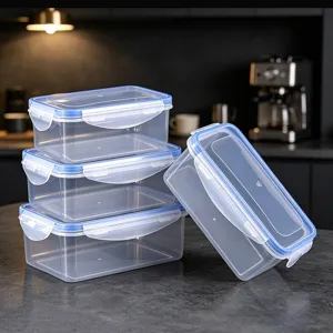Juego de recipientes de plástico transparente para alimentos con tapa hermética para cocina.