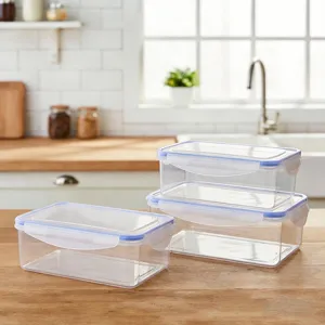 Contenedor de almacenamiento de plástico transparente para alimentos, organizador rectangular.