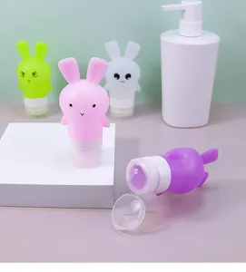 Cute cartoon rabbit silicone travel sub-bottle set, portable empty dispenser for lotion.
