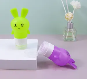 Silicone travel bottle set featuring cute rabbit design, perfect for shampoo and lotion storage.
