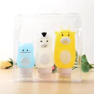 Set di bottiglie da viaggio in silicone contenitori per lozione ricaricabili con borsa PVC.