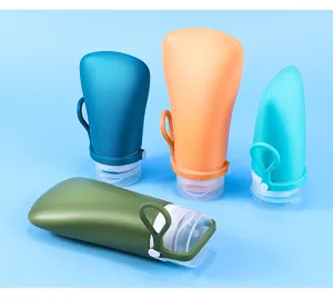 Set di sotto-bottiglie da viaggio in silicone con design a manico portatile, ideale per toeletta
