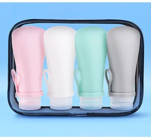 Set di 4 flaconi da viaggio in silicone con passante in busta trasparente per shampoo lozione
