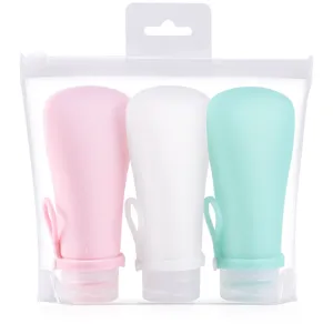 Set flaconi da viaggio in silicone, contenitori ricaricabili da 90ml con custodia trasparente.