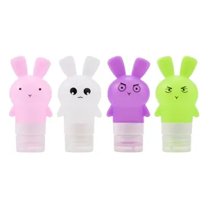 Cute rabbit silicone travel bottles set, empty dispenser containers for shampoo and lotion.