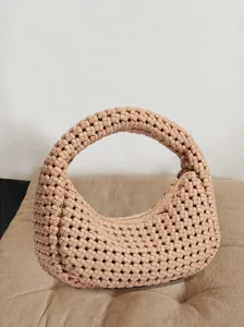 Bolso de Mano Dumpling Tejido a Mano Estilo Francés de Cuero PU Elegante Hobo Con Cremallera para Mujer Combinación Diaria Casual