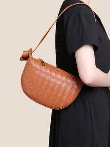 Donna borsa a spalla in pelle intrecciata marrone chic borsa a tracolla nodo moda borsa