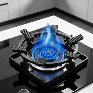 Vue détaillée du support universel en fonte pour cuisinière à gaz antidérapant.