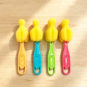 Conjunto de cepillos coloridos para limpiar biberones con cabeza de esponja y agujero.