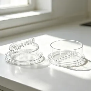 Clear plastic garlic press mincer twist box for kitchen cooking tool detail view garlic crusher