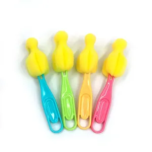 Juego de cepillos de esponja para biberones de colores con agujero para limpieza.