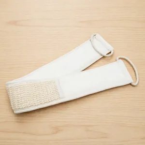 Striscia esfoliante per la schiena a doppio lato con manici, lunga fascia da bagno in cotone.