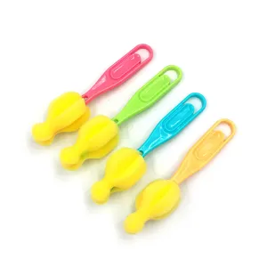 Conjunto de cepillo de esponja para biberón de limpieza doméstica con mango colorido para uso diario.