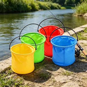 Foldable portable bucket for outdoor fishing or art brush washing, multi-color flexible design.