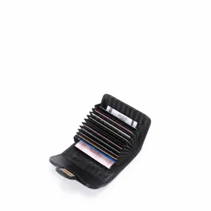 Schwarze gesteppte Mini Kartenetui Geldbörse für Damen, weiches Leder Falten Münztasche.