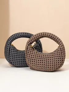 Handgemachte Neopren geflochtene runde Handtasche, schicke hohle Knoten Umhängetasche für Damen.