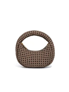 Braune gewebte runde Handtasche, handgefertigte hohle Neopren Ring Tote Tasche.