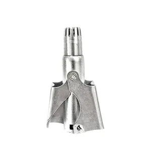Stainless steel manual nose hair trimmer close-up detail, featuring a safe round cutting head structure.