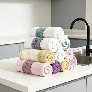 Panno cucina pile corallo morbido assorbente rigato strofinaccio dettaglio vista mucchio