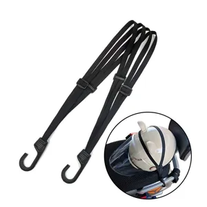 Black elastic motorcycle bungee cord strap with hooks for helmet luggage binding on rear seat