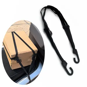 Motorcycle elastic bungee strap with hooks for secure luggage and helmet transport on scooters.