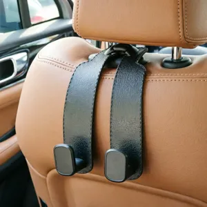 Dubbele autostoel hoofdsteun haak zwart leer ophanghouder accessoire gedetailleerde weergave