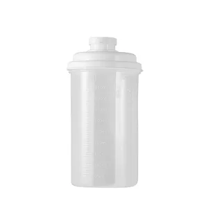 Clear plastic kitchen storage container detail view with volume scale and white lid