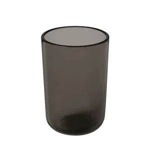 Thick plastic mouthwash cup in smoke grey, minimalist style and durable daily bathroom tumbler.