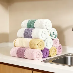 Microvezel Koraalvleece Keuken Vaatdoek Zacht Waterabsorberend Gestreept Schoonmaakdoek Voor Huishoudelijk Afwassen