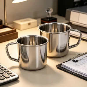 Tazza d'Acqua in Acciaio Inossidabile Ispessita per Ufficio con Manico Tazza in Metallo Portatile per Uso Quotidiano e Collutorio