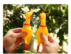 Funny yellow rubber screaming chicken pet toy, great squeaky toy for dogs, stress relief toy.