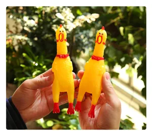 Funny rubber screaming chicken pet toy, squeaky interactive chew toy for dogs and stress relief.