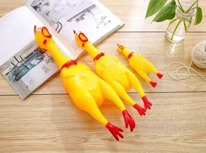 Funny yellow rubber screaming chicken pet toy set, squeaky interactive chew toy for dogs.