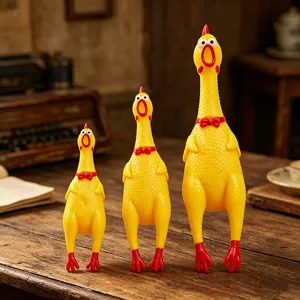 Funny rubber squeaky chicken pet toy set, noisy novelty stress relief chew toys for dogs.
