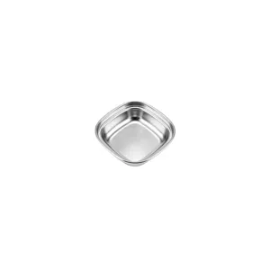 Stainless steel square dipping dish detail, perfect and ideal for serving various sauces safely.