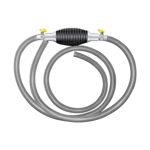 Manual siphon pump and hose set for car fuel tank, gasoline, diesel extraction tool details.