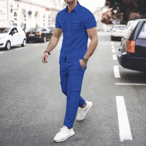 Men casual waffle short sleeve shirt and cargo pants set street style street fashion outfit