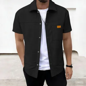 Camicia manica corta waffle uomo top casual con bottoni stile vista dettagli.