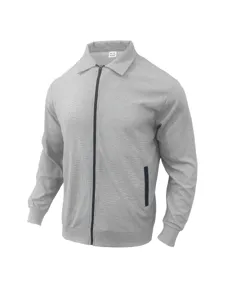Detailopname heren casual wafelbreisel ritssluiting jas met revers kraag en zak grijs
