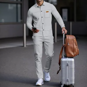 Men's Casual Waffle Knit Two-Piece Set Long Sleeve Button Cardigan Jacket and Pants