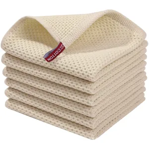 Set di strofinacci da cucina in puro cotone waffle, altamente assorbenti per la pulizia.