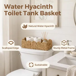 Wasserhyazinthe Toilettentank Korb mit geschwungenem Rand und stabilem Metallrahmen fürs Bad.