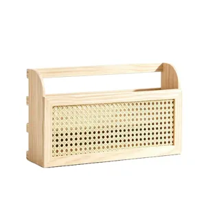 Portariviste da parete in legno massello e rattan organizer per libri nordico