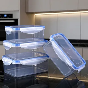 Contenedor de almacenamiento de alimentos de plástico transparente rectangular con tapa