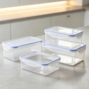 Contenedores de plástico transparente para alimentos, organizador de cocina apilable.