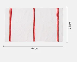 Weißes, verdicktes Küchentuch mit roten Streifen, saugfähiges Geschirrtuch 64x38cm.